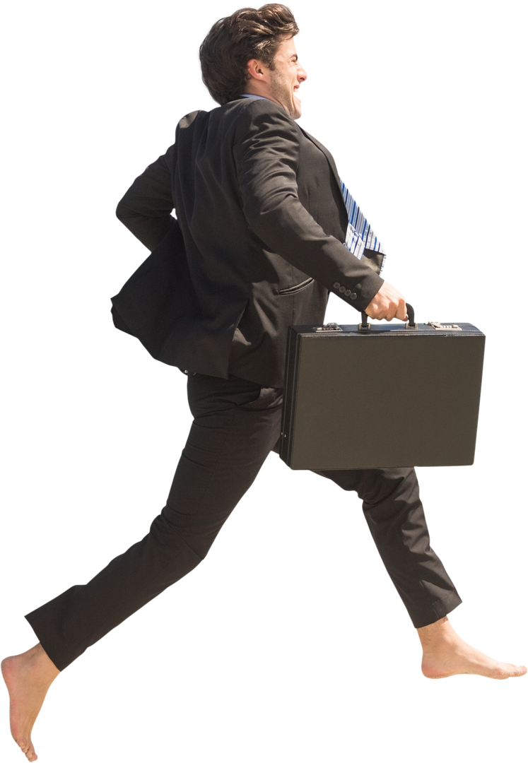 Barefoot Businessman Running with Suitcase on Transparent Background - Download Free Stock Images Pikwizard.com