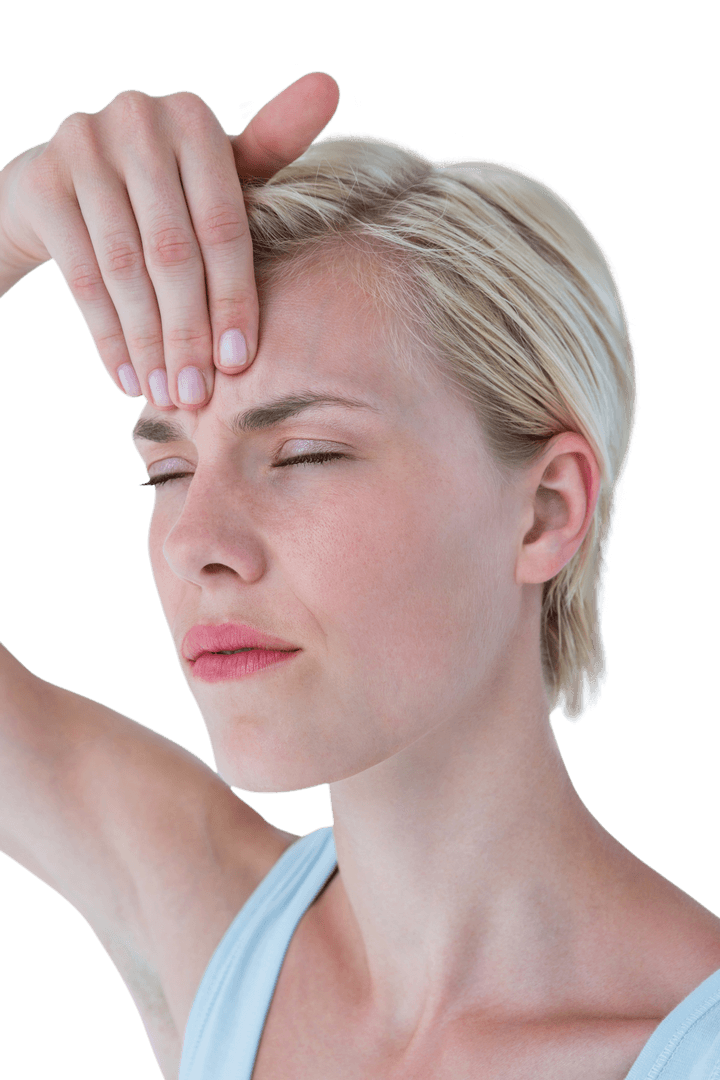 Transparent Background of Woman Experiencing Headache Discomfort