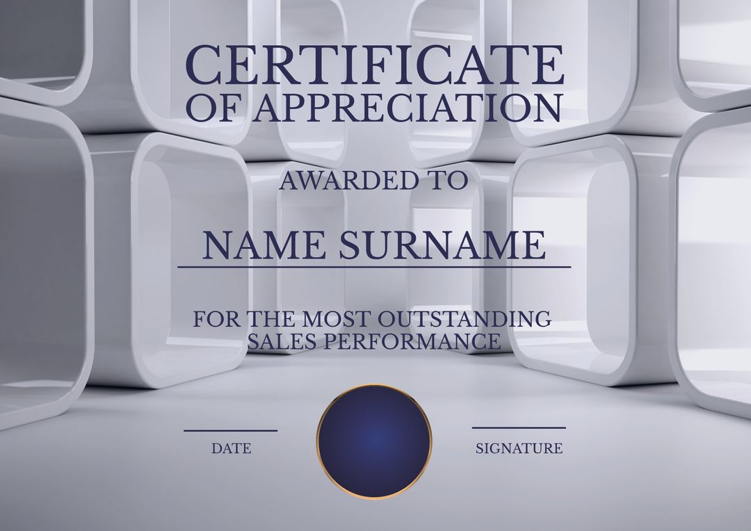 Certificate of Appreciation Template for Outstanding Sales Performance with 3D Background - Download Free Stock Templates Pikwizard.com