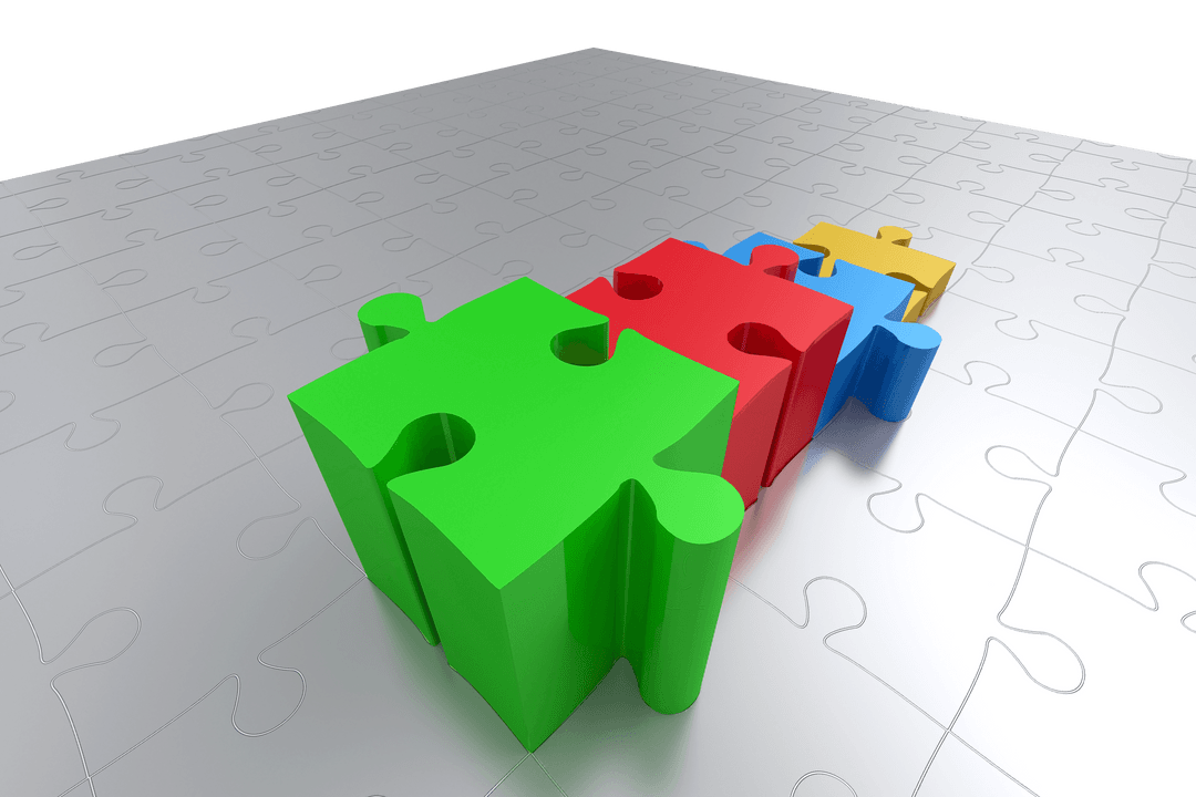 Colorful Puzzle Pieces on Abstract Transparent Background