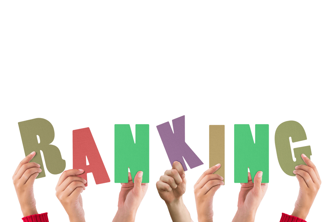 Hands Holding Colorful Ranking Letters on Transparent Background