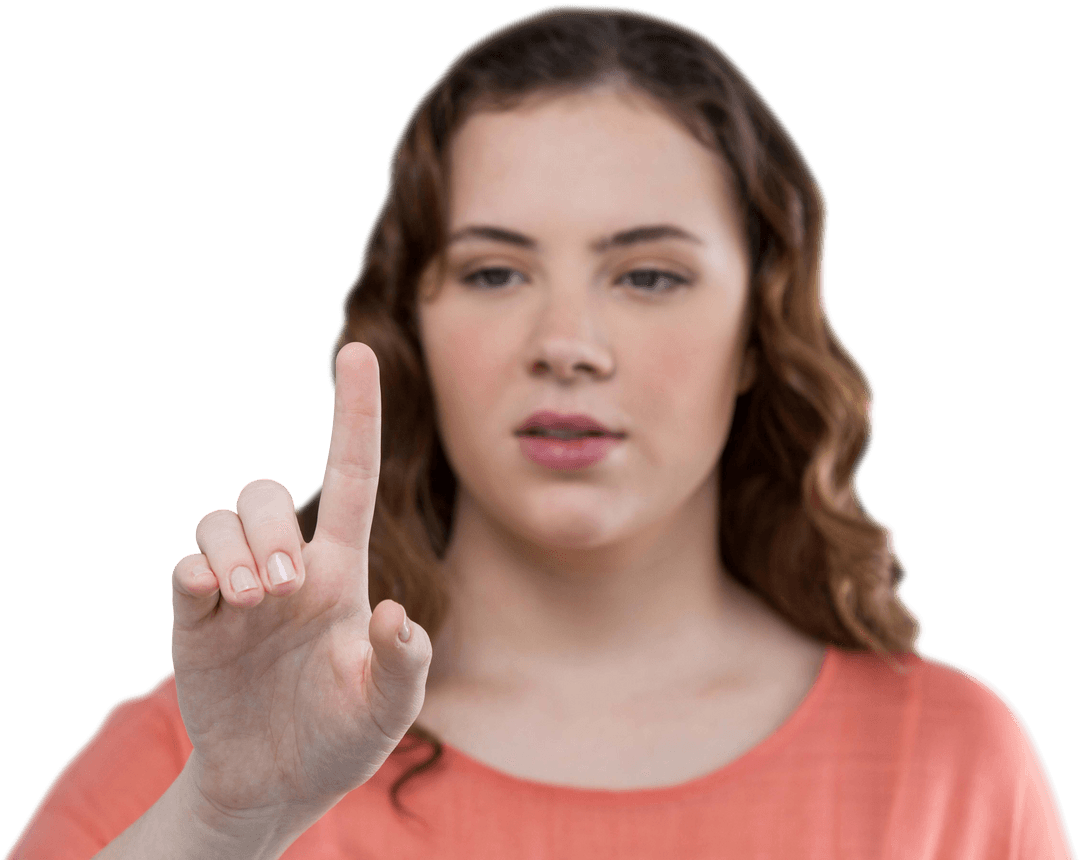 Beautiful Woman Pointing with Transparent Background