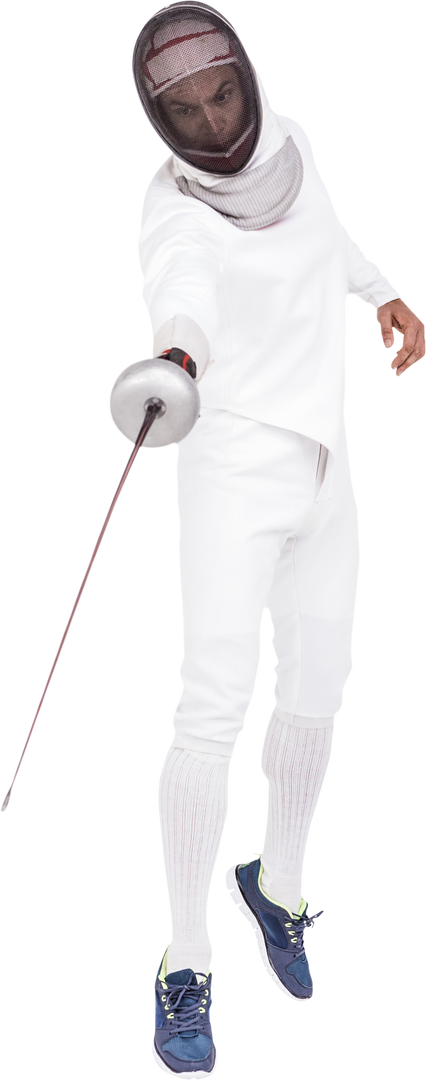 Transparent Fencing Sportsman in White Suit Holding Sword - Download Free Stock Images Pikwizard.com