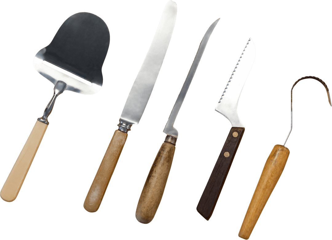 Assorted Cheese Knives and Tools on Transparent Background