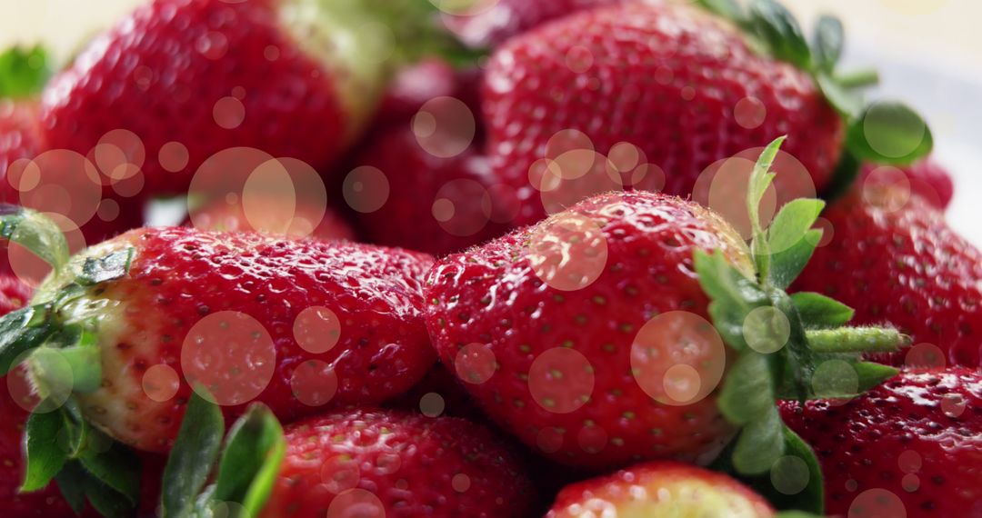 Fresh Ripe Strawberries with Abstract Bokeh Overlay