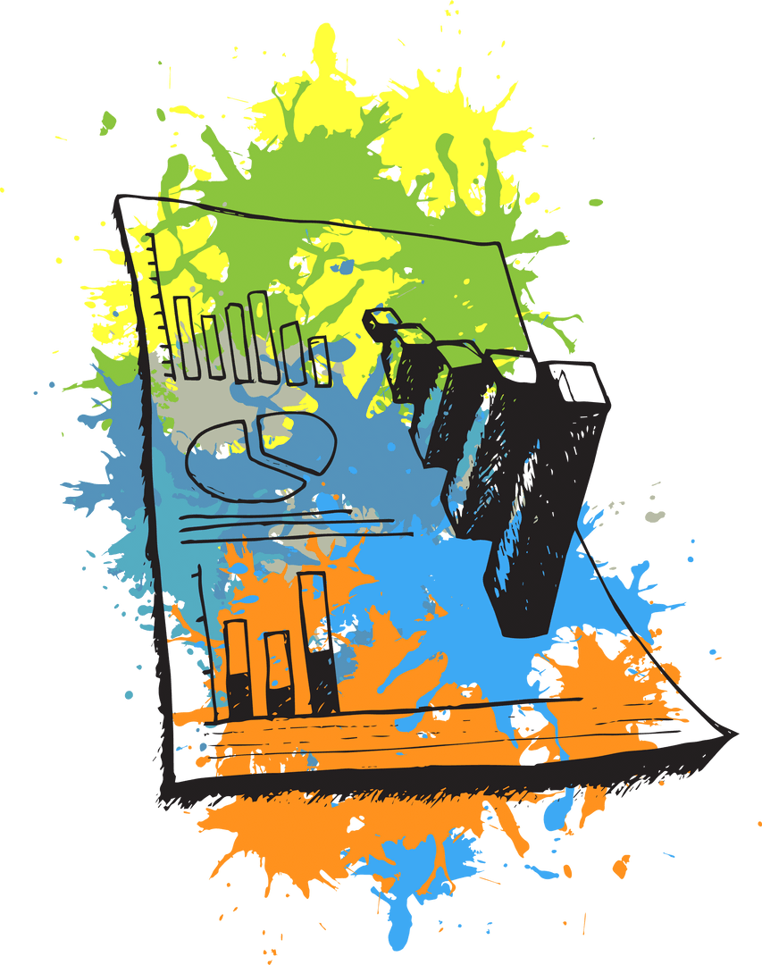 Colorful Transparent Business Chart Illustration with Watercolor Splash