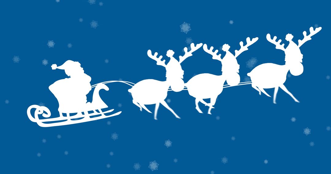 Silhouette of Santa's Sleigh with Reindeer on Snowy Night