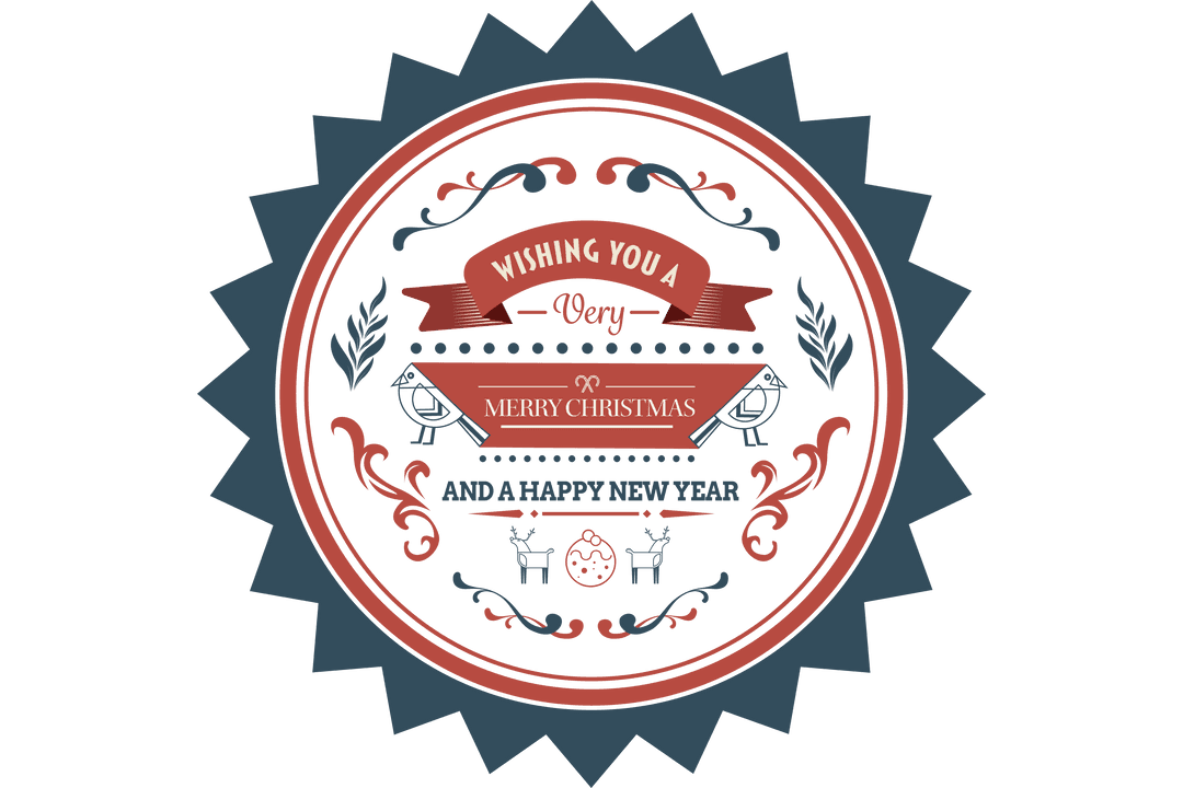 Merry Christmas Badge with Intricate Design on Transparent Background