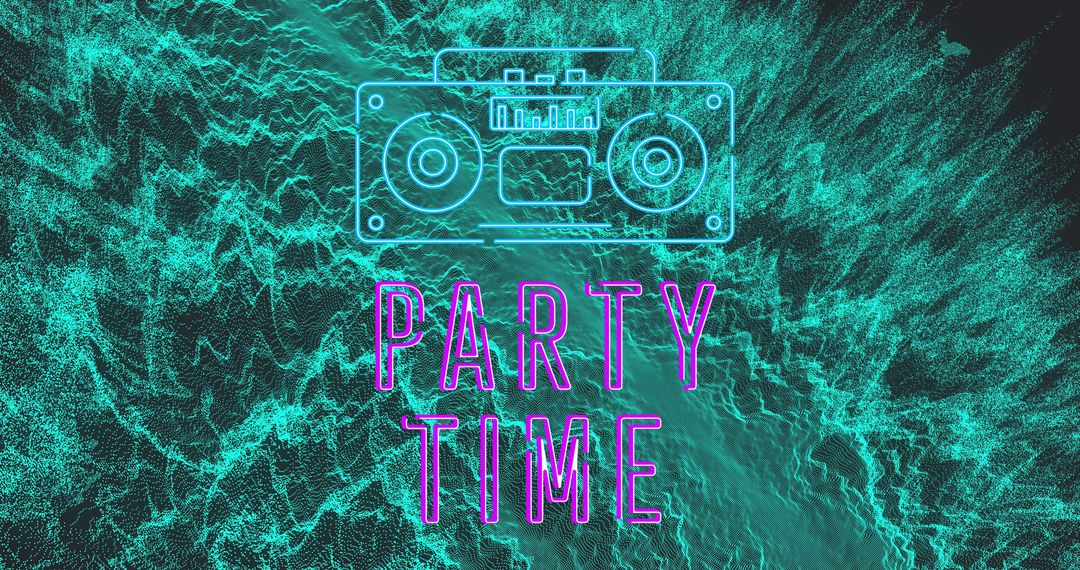 Neon Party Vibes with Retro Boombox and Waves