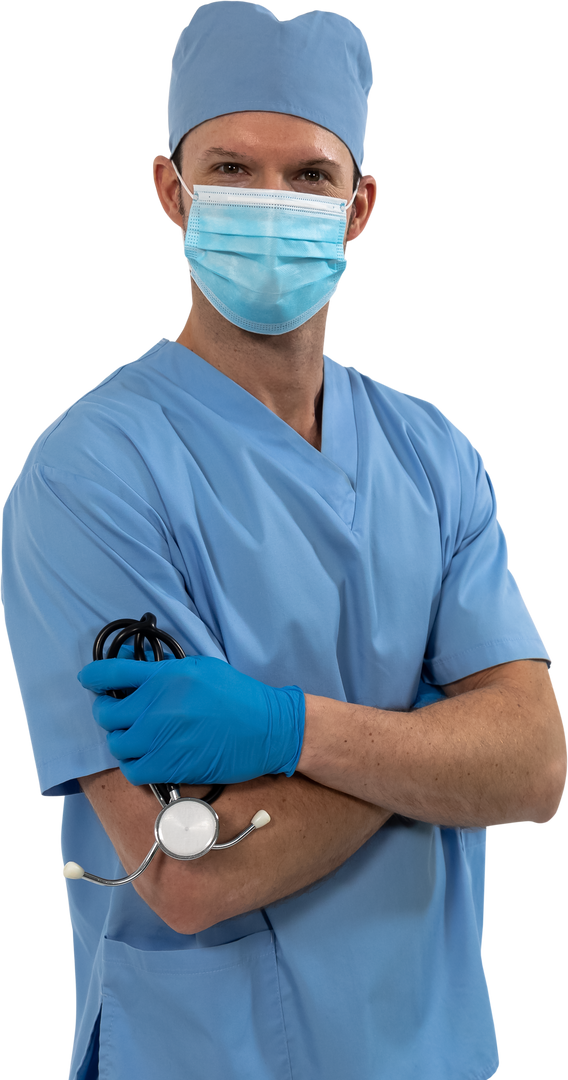 Transparent Doctor in Scrubs Wearing Mask and Holding Stethoscope - Download Free Stock Images Pikwizard.com