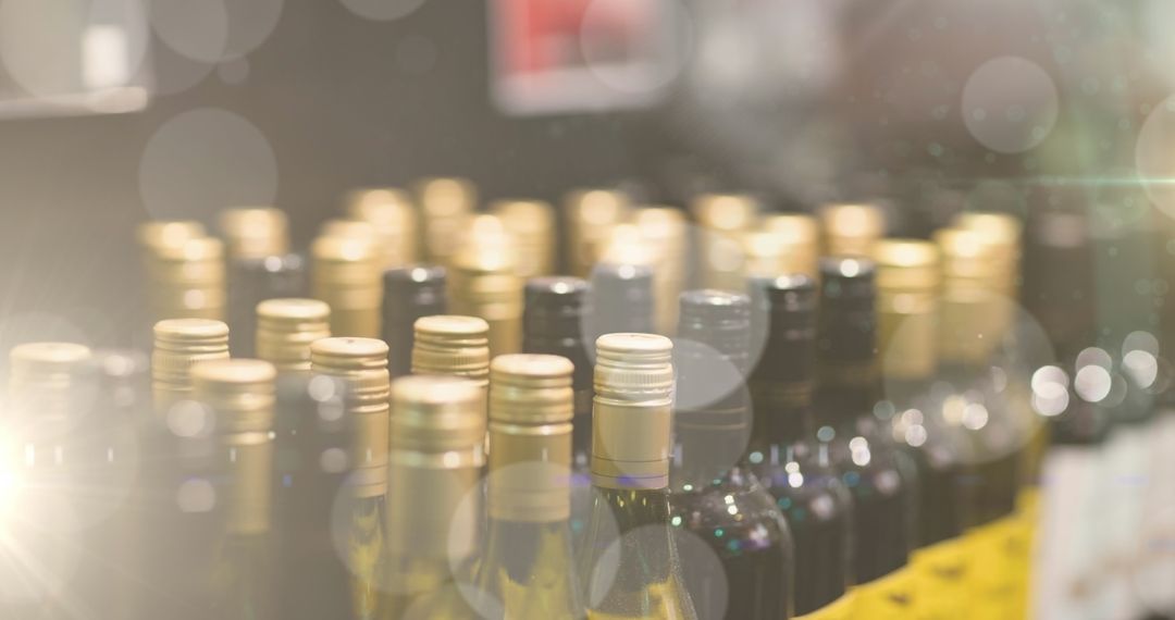 Wine bottles display with elegant bokeh lights