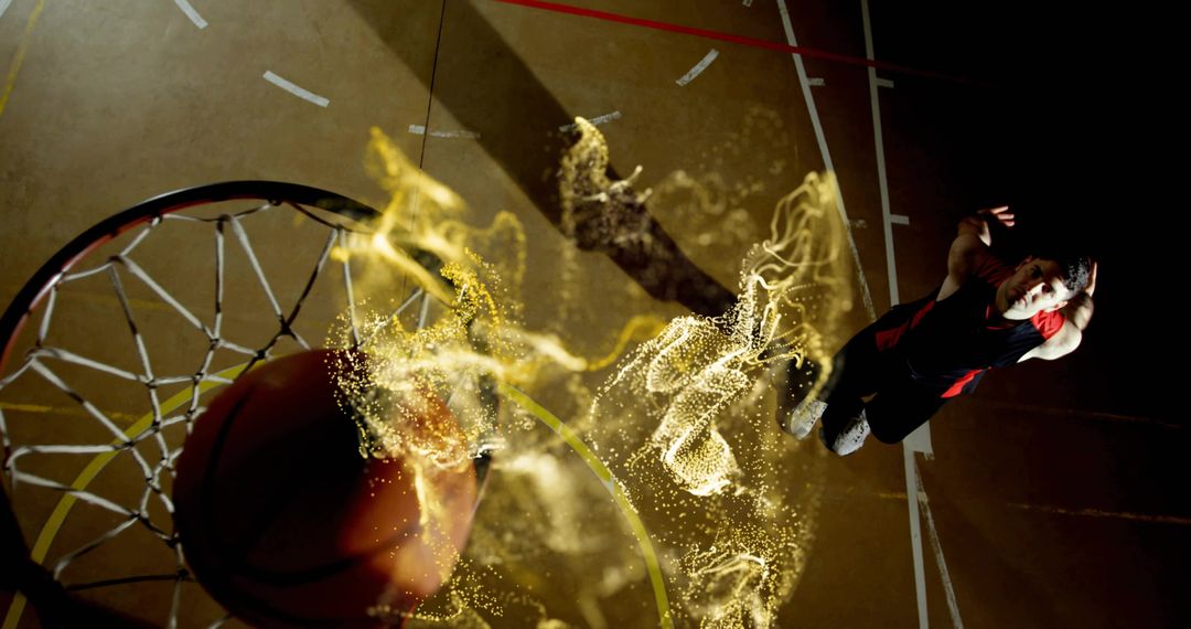 Dynamic Basketball Dunk with Energized Swirling Effects