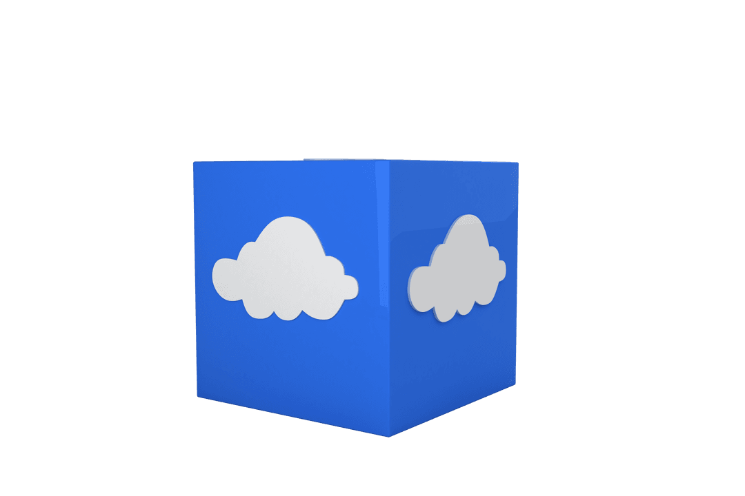 Blue Cube with White Clouds Design Transparent Background