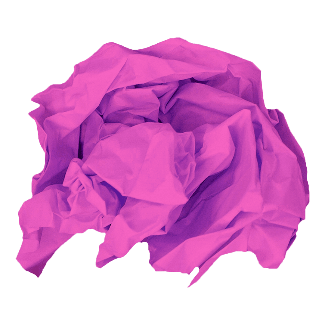 Transparent Purple Crumpled Paper Ball Isolated on White