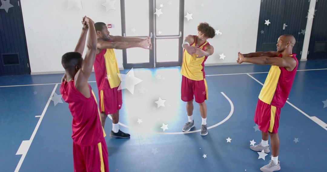 Teamwork and Athleticism: Basketball Players Warming Up Together