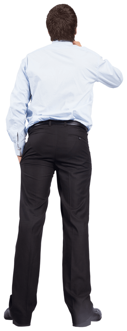 Businessman Pondering in Formal Attire on Transparent Background