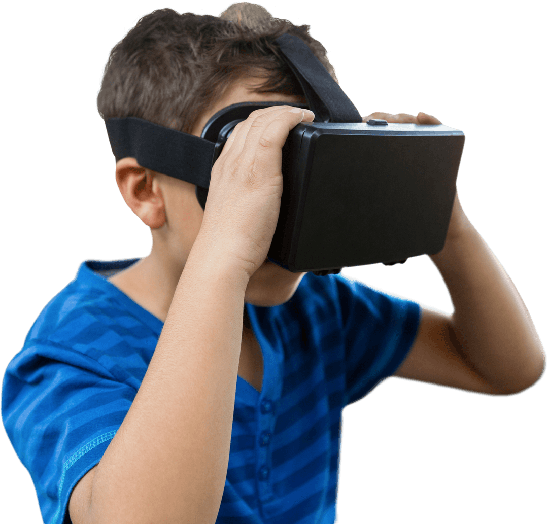 Young Boy Experiencing Virtual Reality with Transparent Background