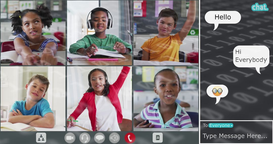 Children in Virtual Classroom with Digital Interface