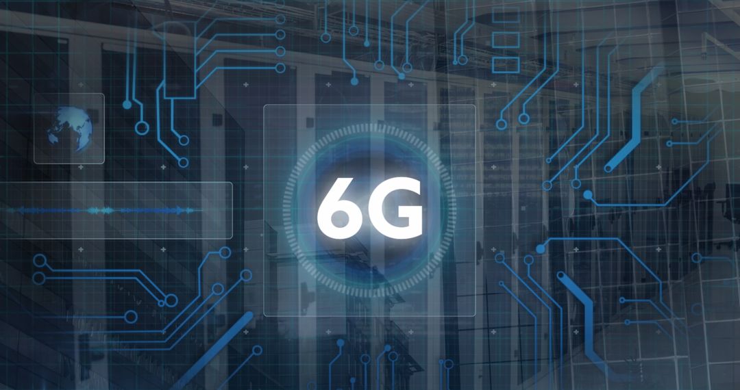 Futuristic 6G Technology with Circuit Board and Servers