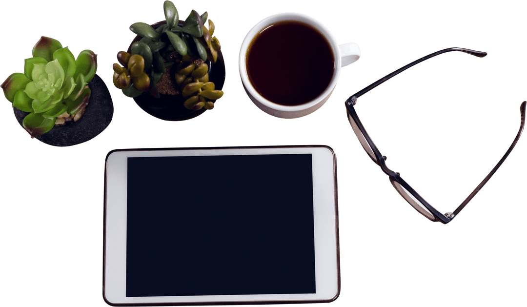 Office Style Transparent Background with Coffee and Tablet