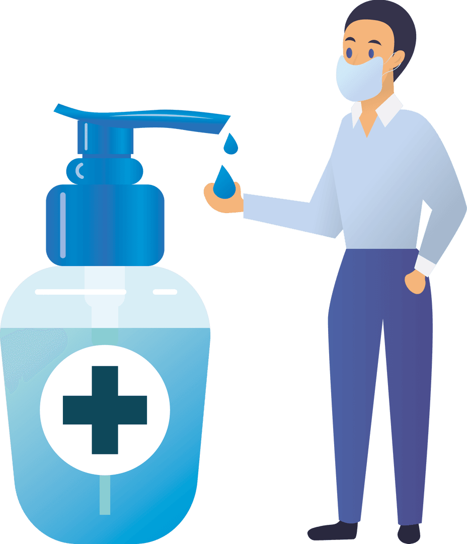 Man Disinfecting Hands with Sanitizer on Transparent Background
