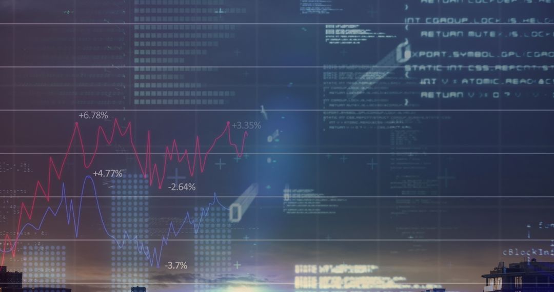 Digital Interface Over Cityscape with Financial Data Visualization