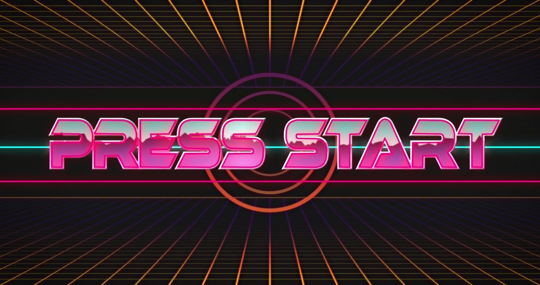 Retro 'Press Start' Screen with Neon Lines and Grid