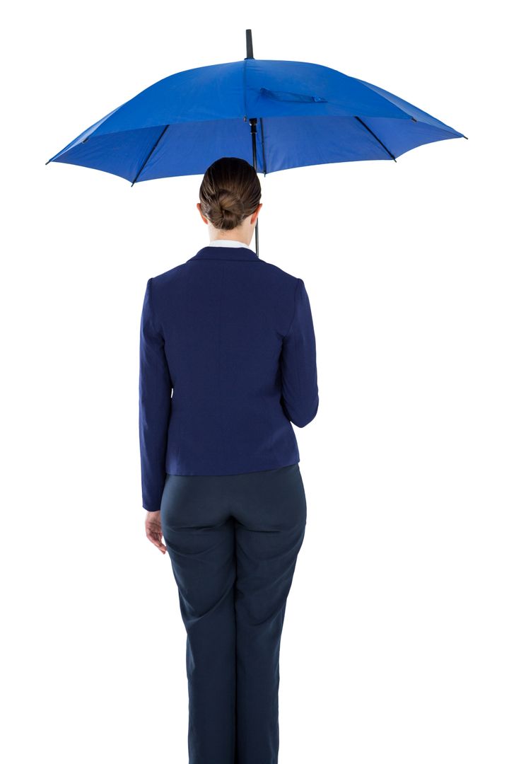 Rear view of businesswoman holding blue umbrella - Free Images, Stock Photos and Pictures on Pikwizard.com