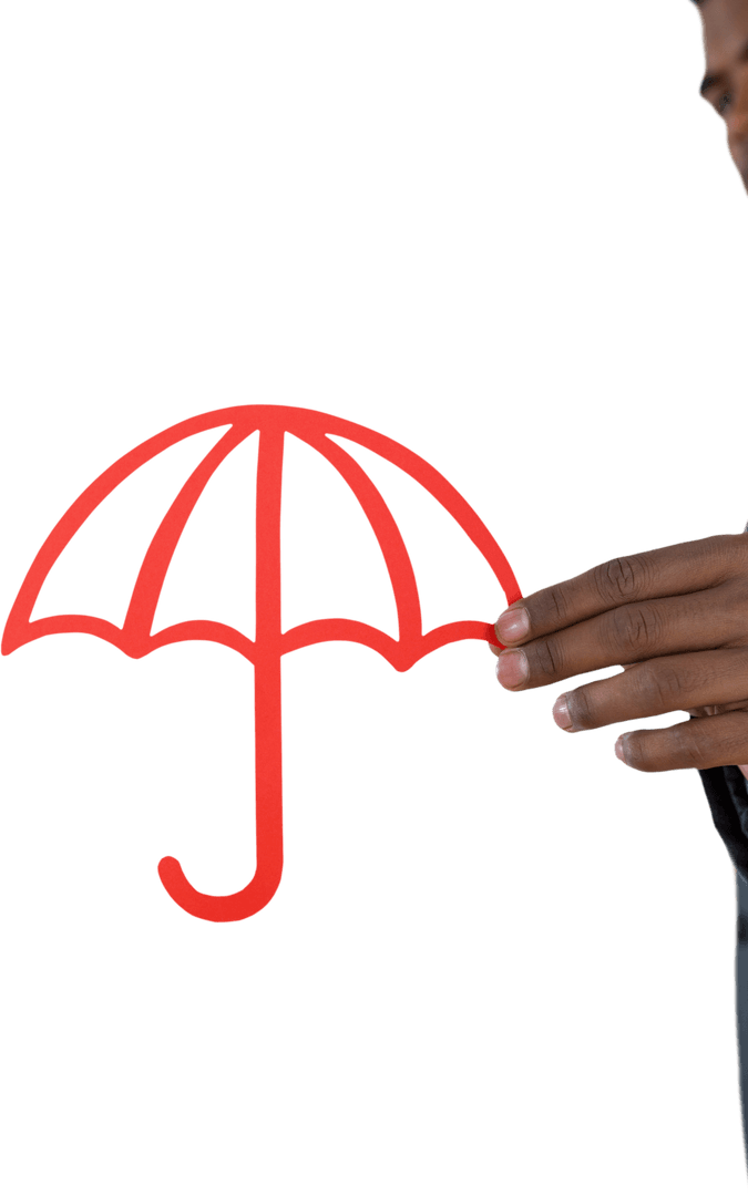 Hand Holding Red Transparent Umbrella Icon on Isolated Background