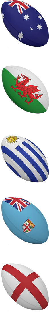 Rugby Balls with National Flags on Transparent Background for Sport Mockups