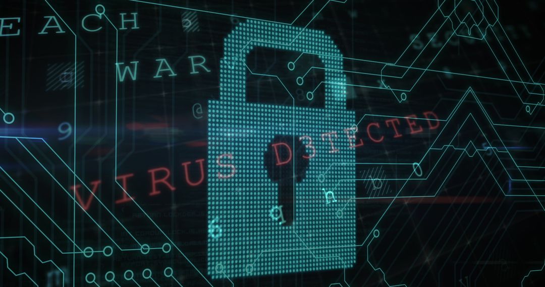 Digital Cybersecurity Lock with Virus Detected Alert