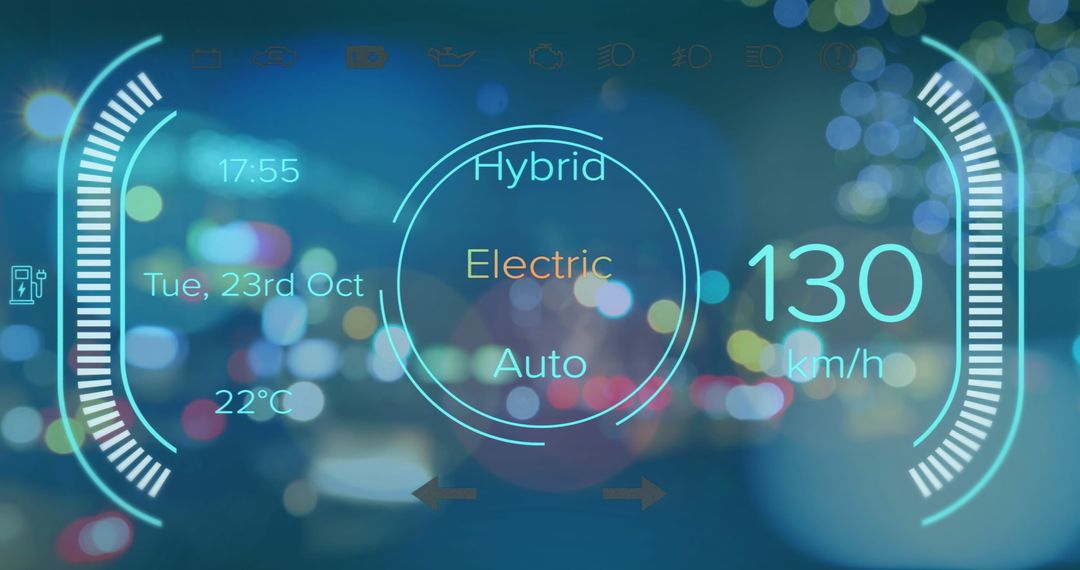 Digital Car Speedometer on Futuristic Interface with City Lights Background