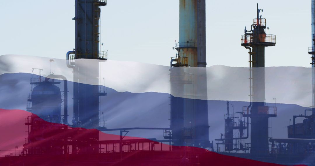 Russian Oil Industry and Economy Symbolized by Flags