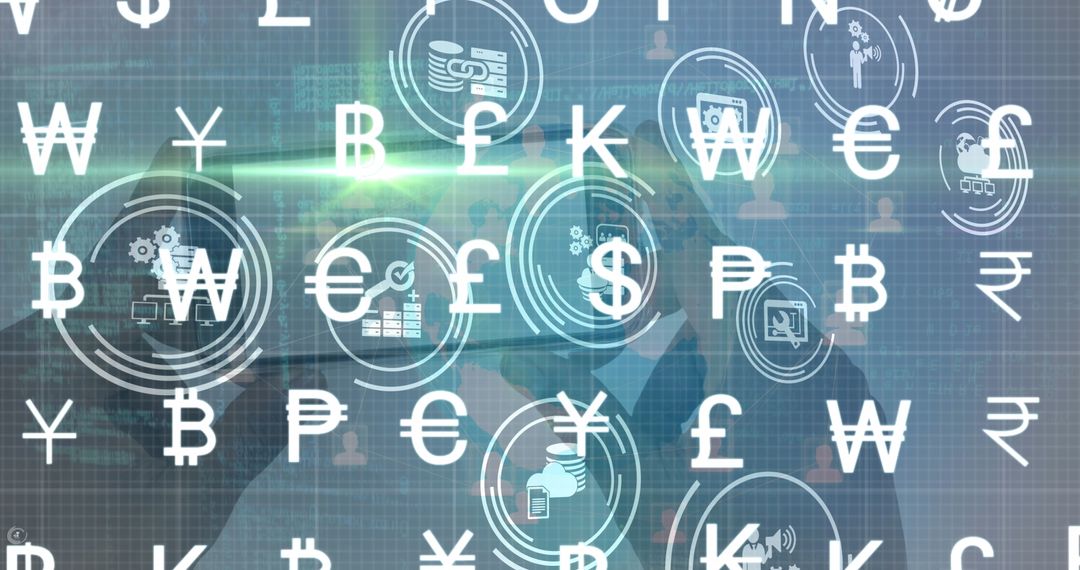 Digital Currency Symbols with Technology Integration Background