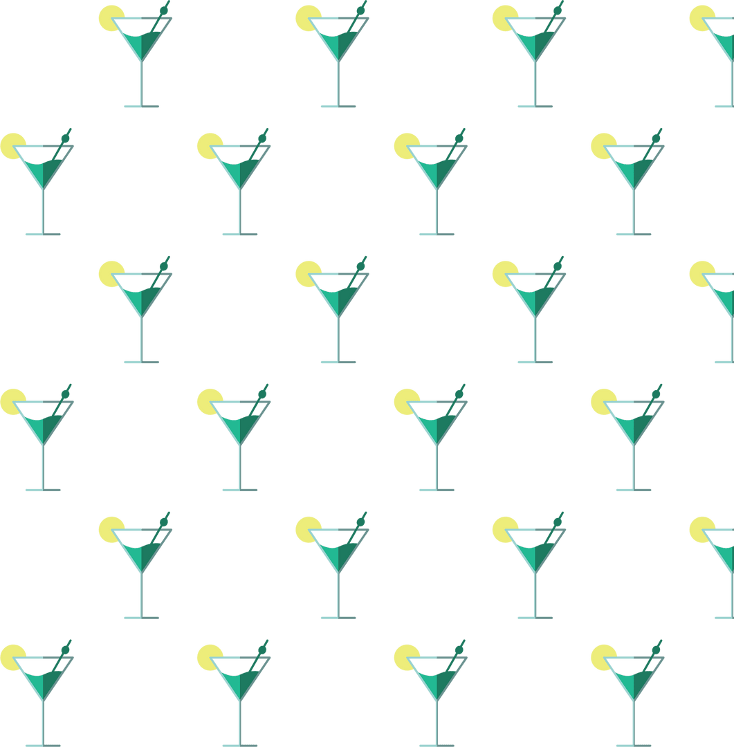 Repeating Green Cocktail Glasses with Lemon on Transparent Background