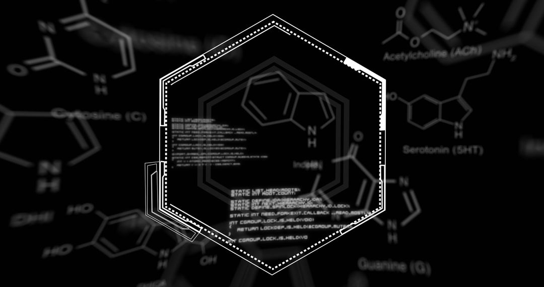 Digital Interface with Abstract Shapes and Code on Black Background