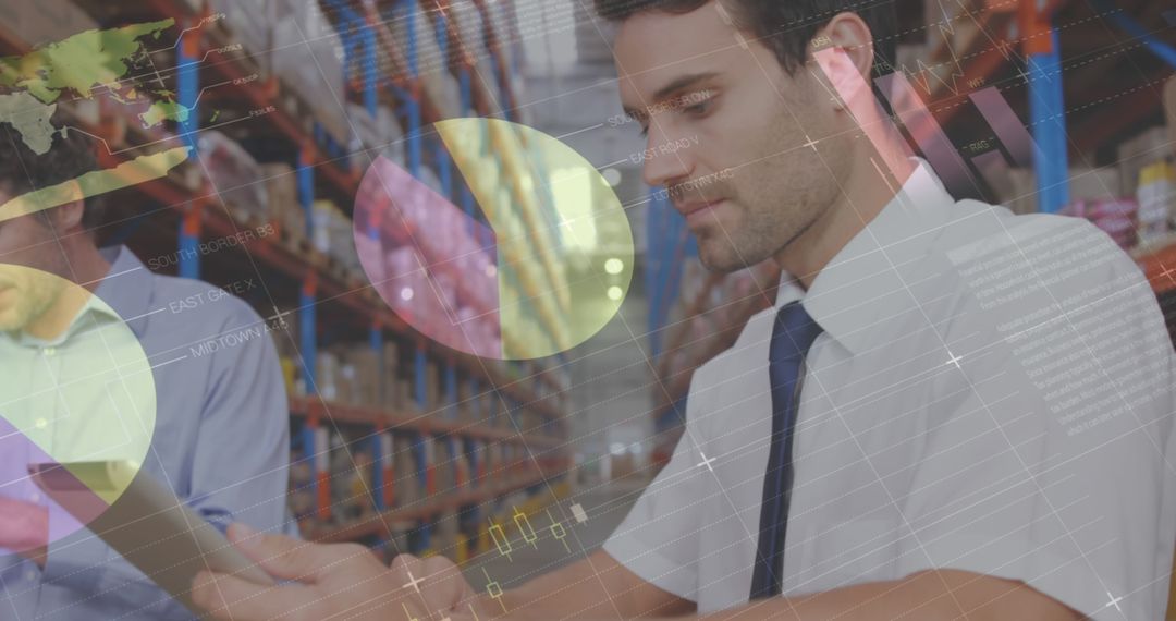 Businessman Analyzing Digital Data in Warehouse - Free Images, Stock Photos and Pictures on Pikwizard.com