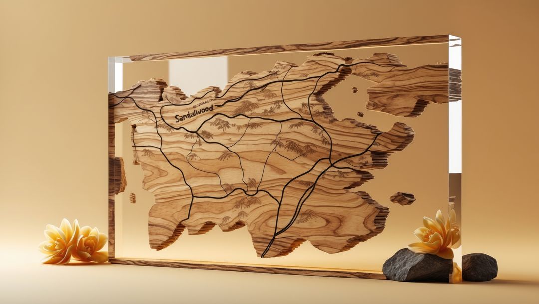 Acrylic block with sandalwood grain and road lines decor