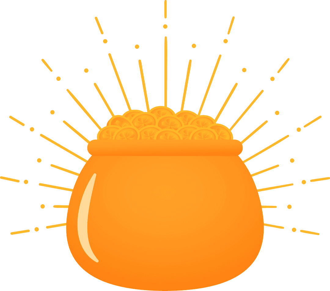 Transparent Background Pot Overflowing with Gold Coins Vector Graphic