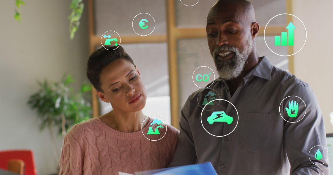 Diverse Team Collaborating Using Environmental Digital Icons