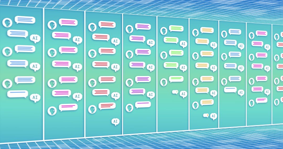 AI Chat Icons With Colorful Speech Bubbles on Digital Grid