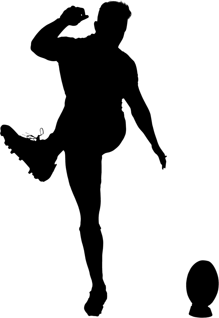 Silhouette Rugby Player Kicking Ball with Transparent Background
