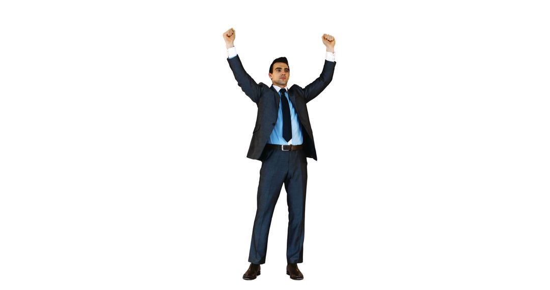 Confident Businessman Celebrating Success with Arms Raised - Free Images, Stock Photos and Pictures on Pikwizard.com