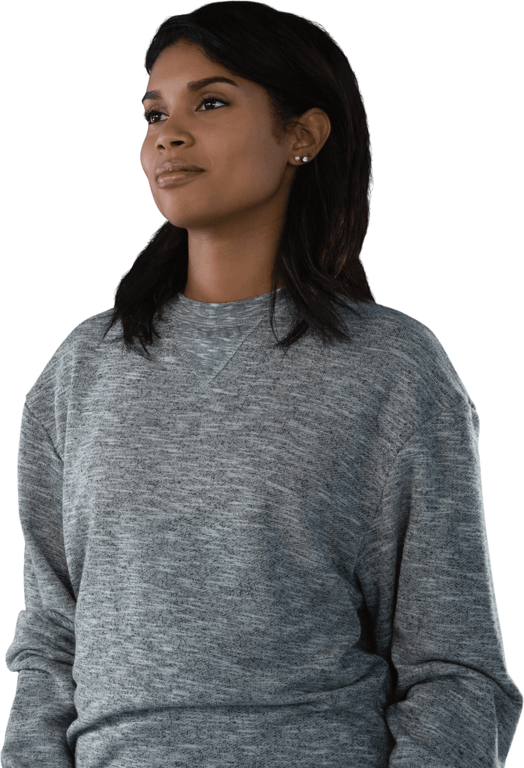 Transparent Smiling Woman Looking Confidently to the Side