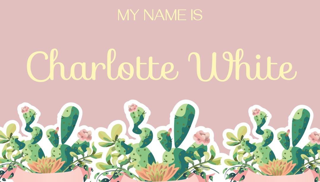 Whimsical Cactus-themed Name Tag with Pastel Background - Download Free Stock Templates Pikwizard.com