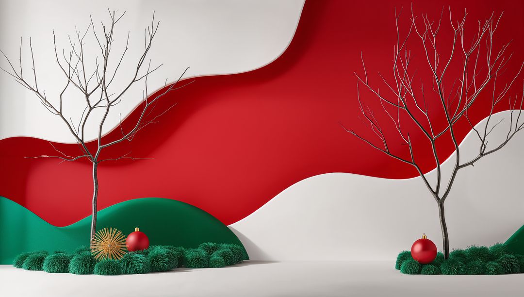 Minimalist Holiday Decor in Abstract Gallery Setting