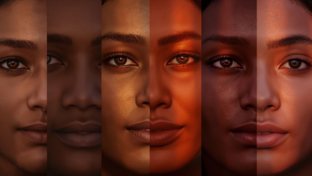 Vertical Composite Displaying Diverse Female Faces With Dramatic Studio Lighting