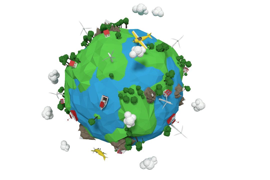 Colorful Minimalist Globe with Wind Turbines Transparent Illustration