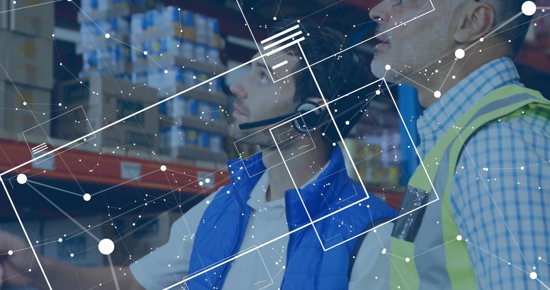 Warehouse Workers Using Headsets in Technology-Driven Inventory Management