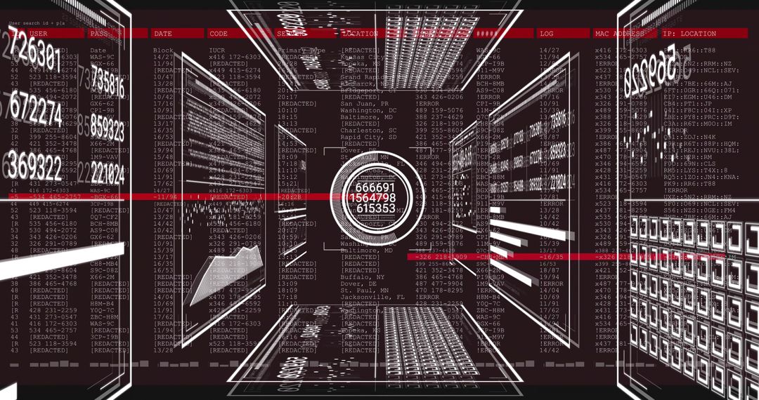Futuristic Digital Corridor with Moving Numeric Display and Data Streams